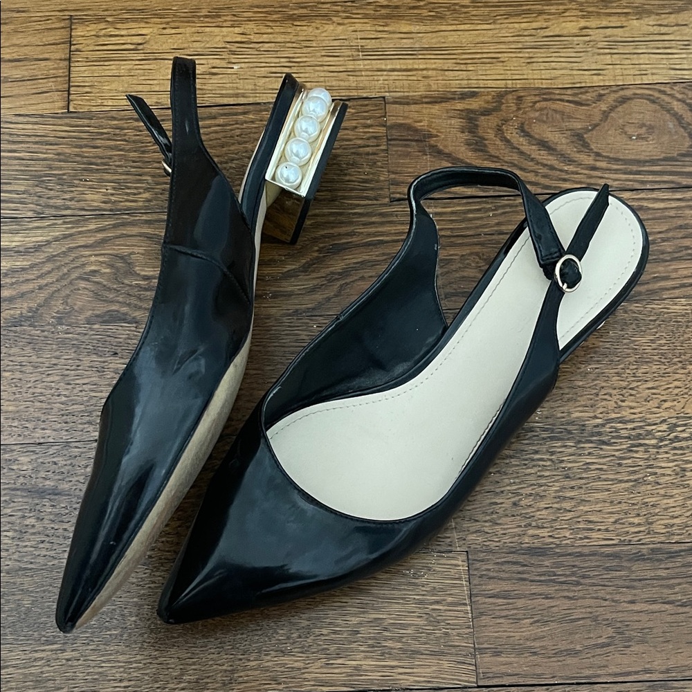Marc Fisher Black Slingback Heels with Pearl Accent